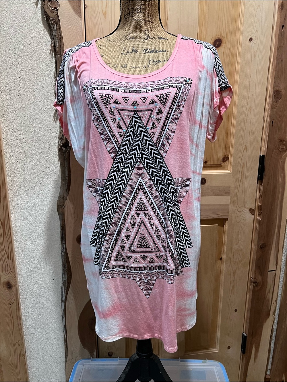 Vocal Pink & Black Geometric Short Sleeve Tunic